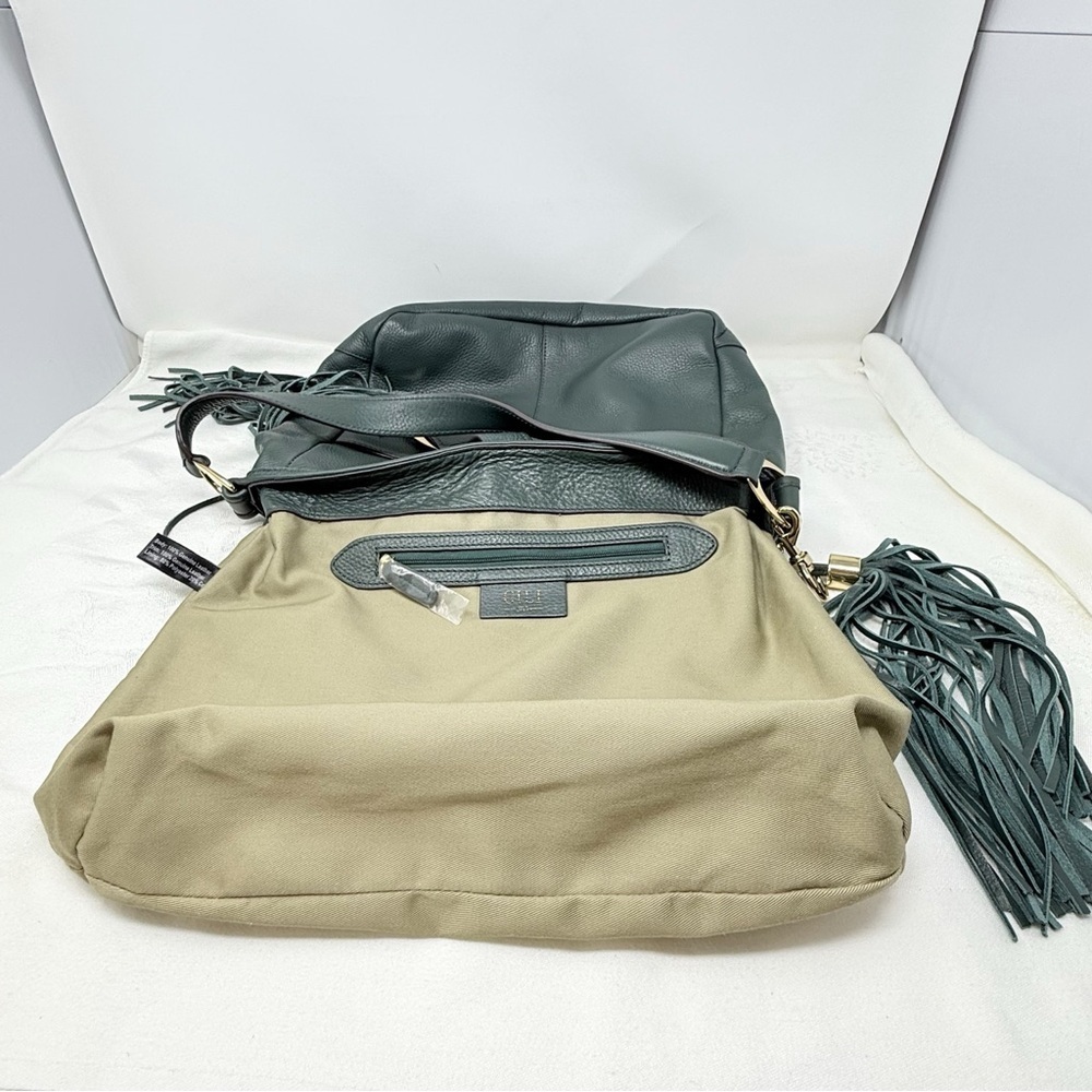 Gilli Genuine Leather Fringe Shoulder Bag – Green Hobo Tote with Tassel Detail - Picture 7 of 16